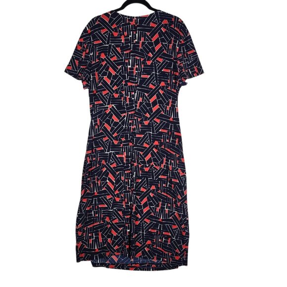 Liz Claiborne Dress Women's 16 Blue Red Faux Wrap Rusched Waist Office Career - Picture 2 of 10